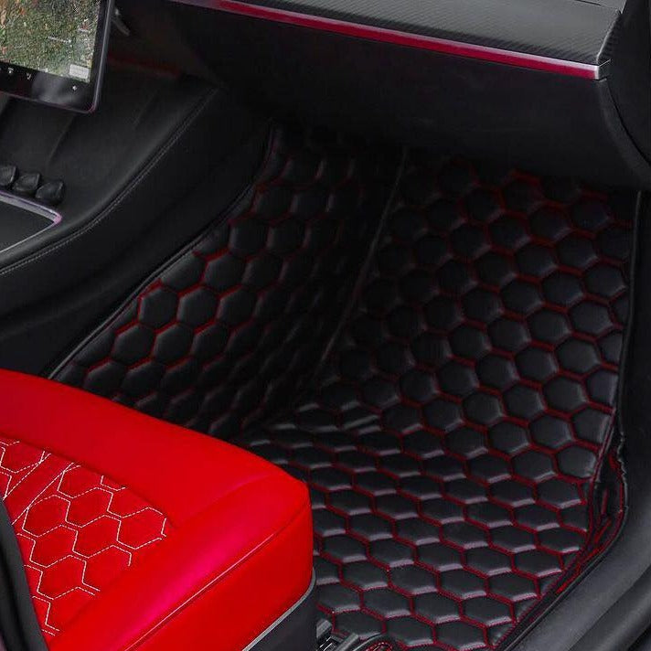 2017+ Tesla Model 3 Custom Honeycomb Leather Floor Mat Liners