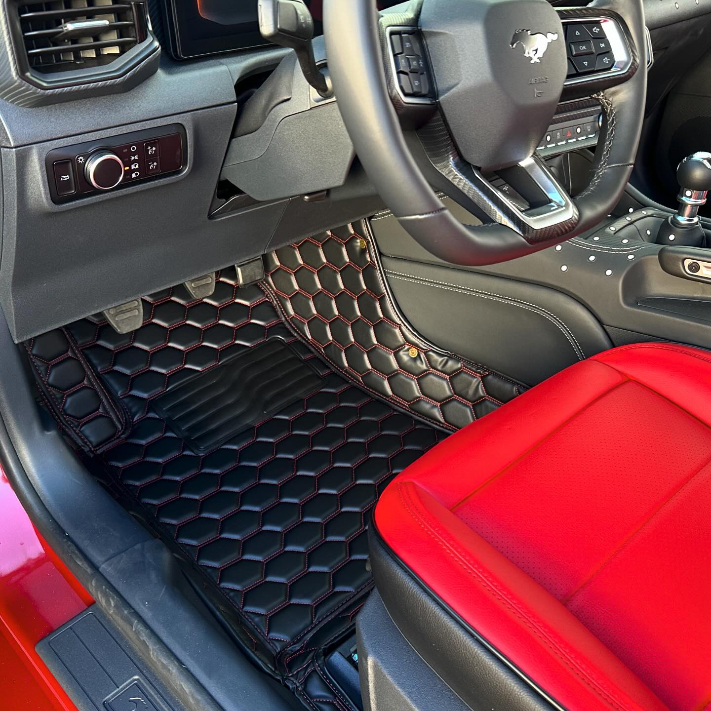 Genuine Ford OEM 2pc Front Floor Mats For 2015-2023 Mustang – Black With Silver Stitching