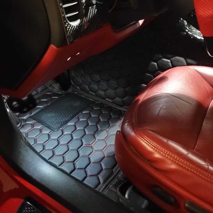 Corvette C6 Custom Honeycomb Leather Floor Mat
