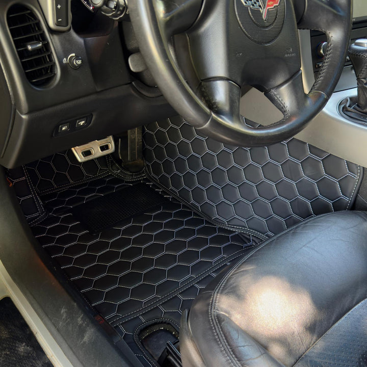 Corvette C6 Custom Honeycomb Leather Floor Mat