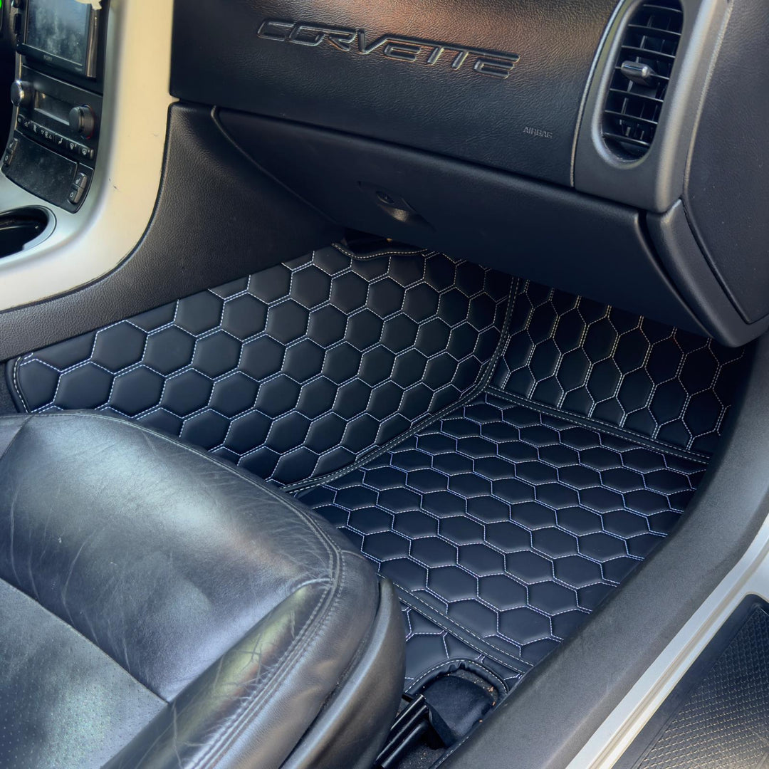 Corvette C6 Custom Honeycomb Leather Floor Mat