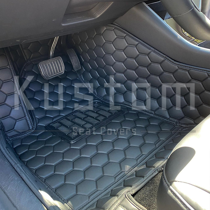 2017+ Tesla Model 3 Custom Honeycomb Leather Floor Mat Liners