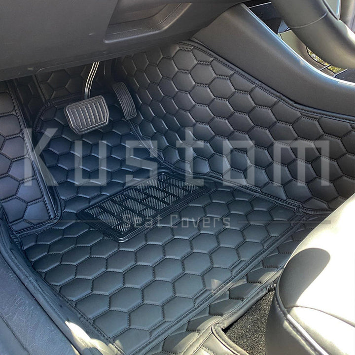 2017+ Tesla Model 3 Custom Honeycomb Leather Floor Mat Liners