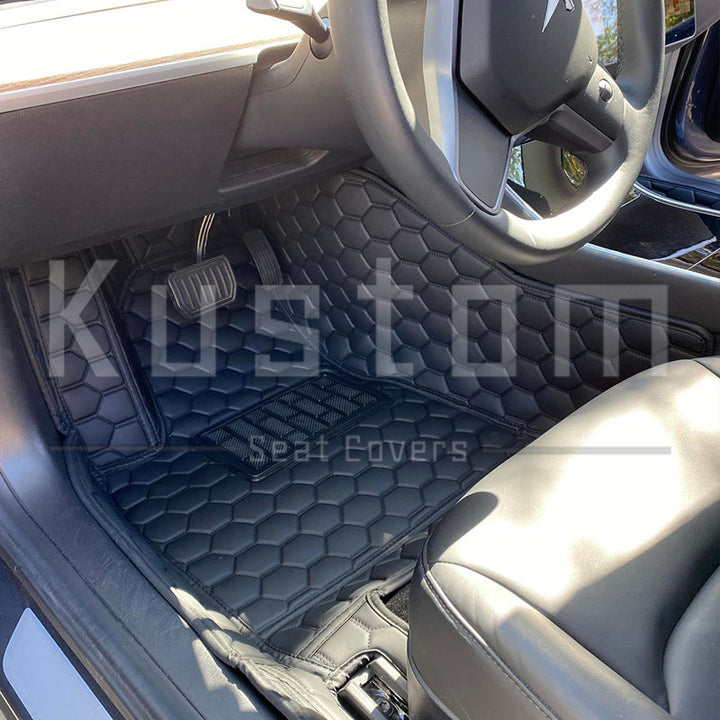 2017+ Tesla Model 3 Custom Honeycomb Leather Floor Mat Liners