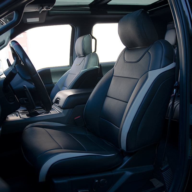 2015-2018 2019 20 Ford F150 XLT SuperCrew Leather Seat Covers LIMITED Black Gray