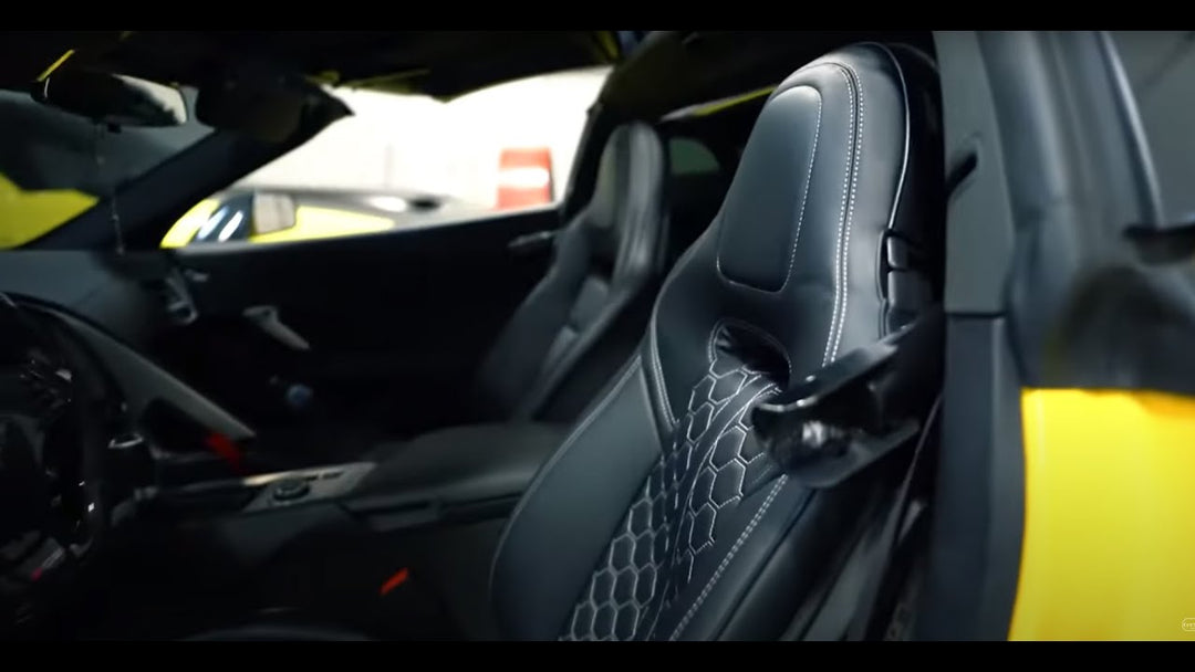 Kustom Interior | Chevrolet Corvette C7 Custom Honeycomb Leather Seat Cover Installed by @MotorTube