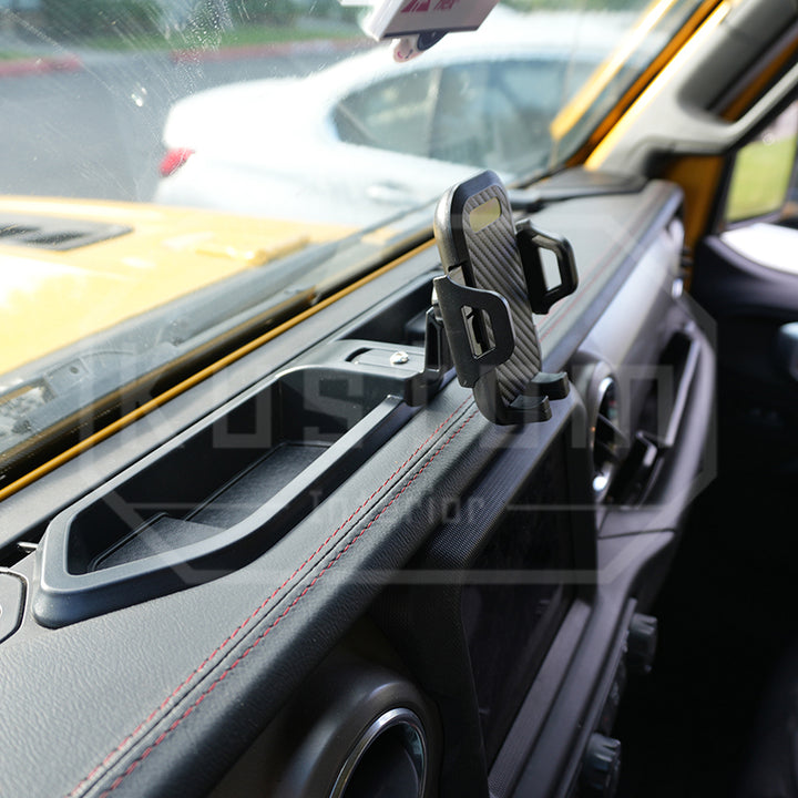 2019+Jeep Wrangler 4XE Hybrid Dash Panel Organizer Phone Mount