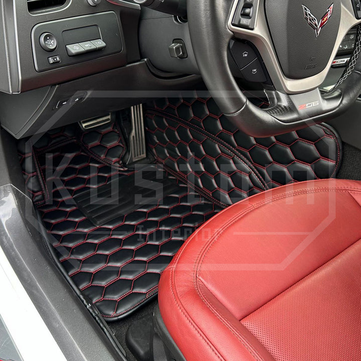 Corvette C7 Custom Honeycomb Leather Floor Mat