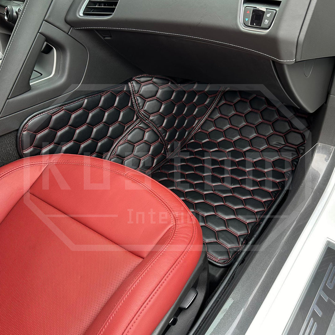 Corvette C7 Custom Honeycomb Leather Floor Mat