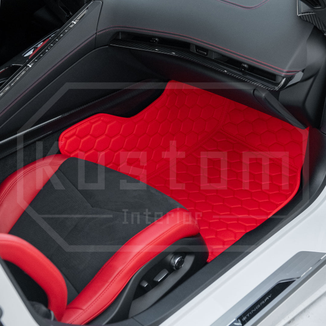 Corvette C8 Honeycomb Leather Floor Mat