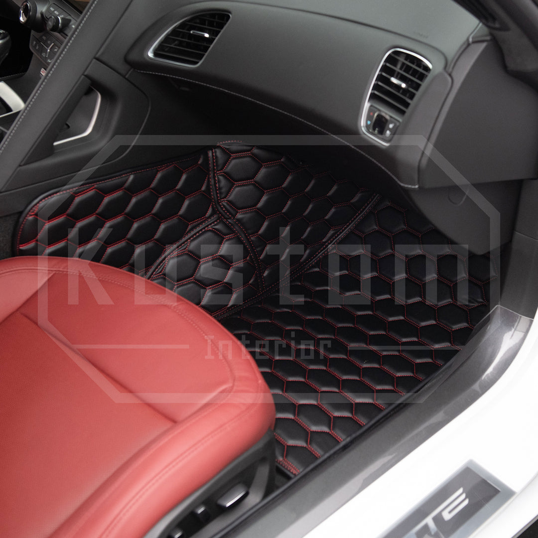 Corvette C7 Custom Honeycomb Leather Floor Mat