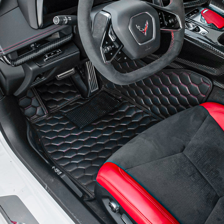 Corvette C8 Honeycomb Leather Floor Mat