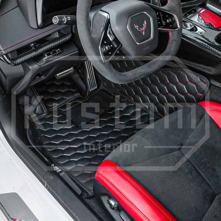 Corvette C8 Honeycomb Leather Floor Mat