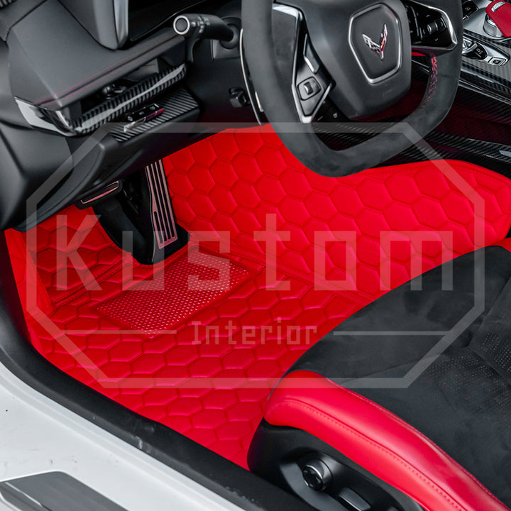 Corvette C8 Honeycomb Leather Floor Mat