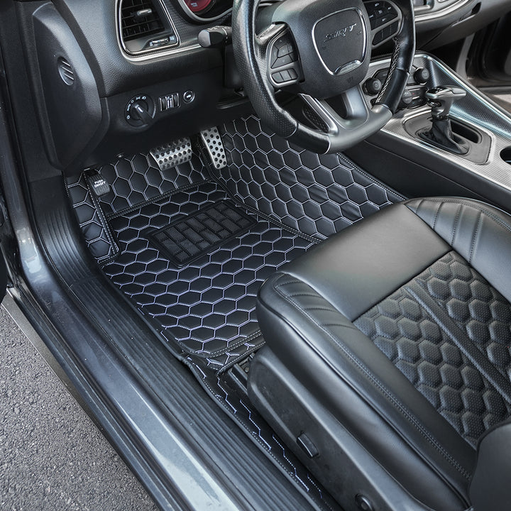 2015+ Dodge Challenger Honeycomb Leather Floor Mat