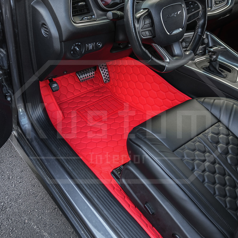 2015+ Dodge Challenger Honeycomb Leather Floor Mat