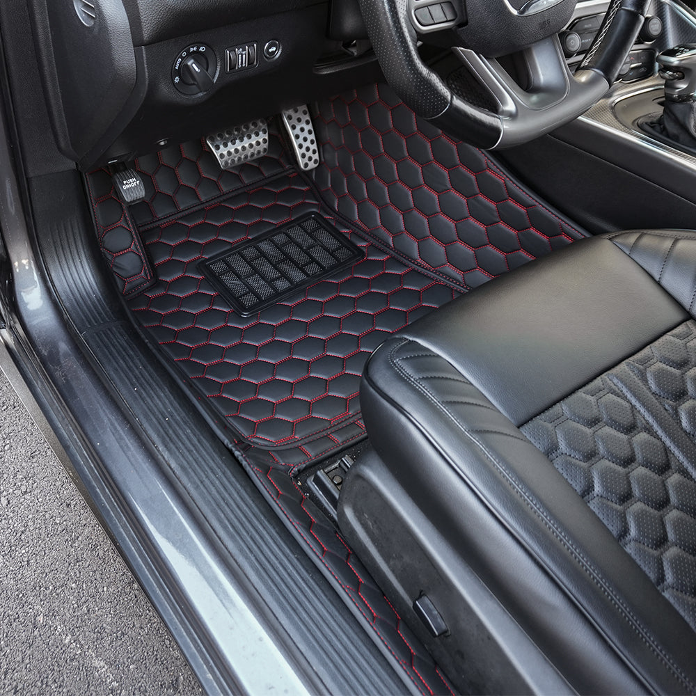 2015+ Dodge Challenger Honeycomb Leather Floor Mat