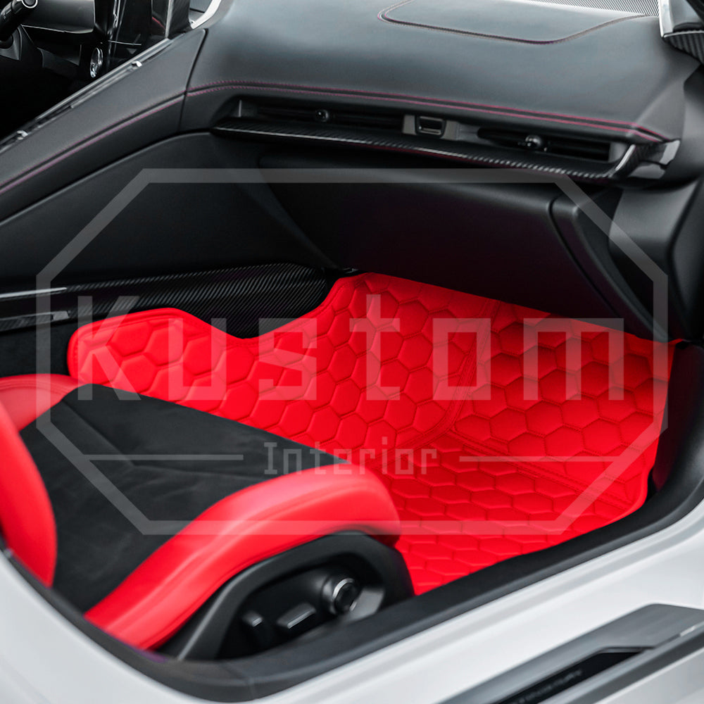 Corvette C8 Honeycomb Leather Floor Mat