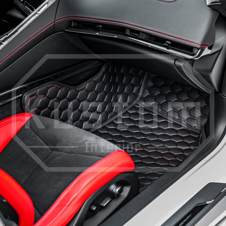 Corvette C8 Honeycomb Leather Floor Mat