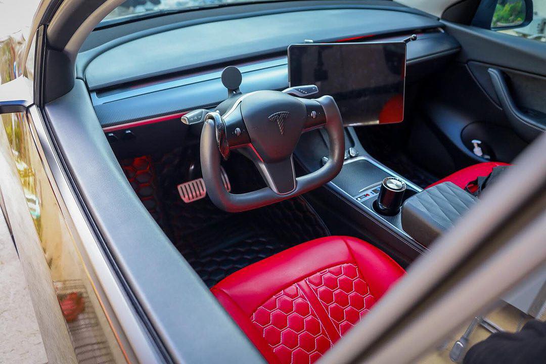 2019+ Tesla Model 3 Custom Honeycomb Leather Floor Mat Liners