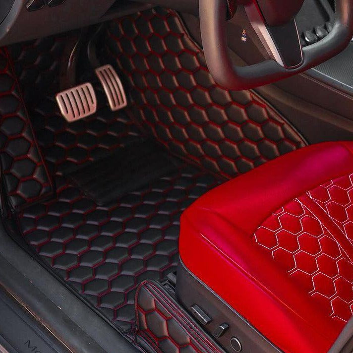 2019+ Tesla Model 3 Custom Honeycomb Leather Floor Mat Liners