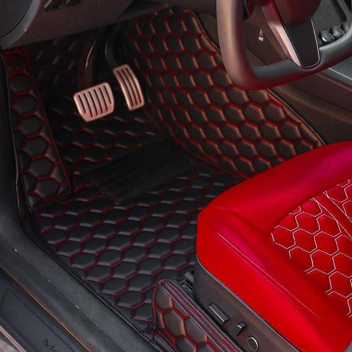 2019-Up Tesla Model Y Custom Honeycomb Leather Floor Mat