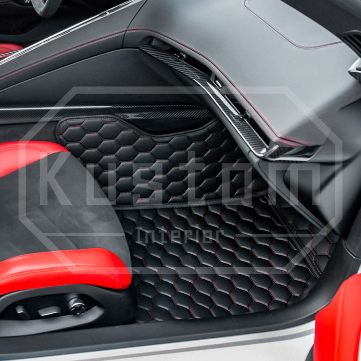 Corvette C8 Honeycomb Leather Floor Mat