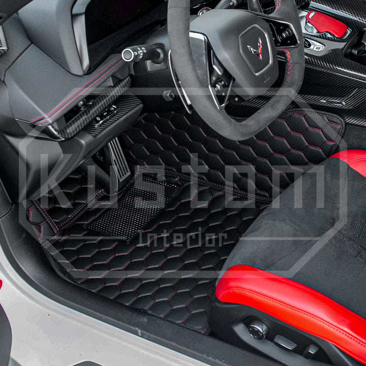 Corvette C8 Honeycomb Leather Floor Mat