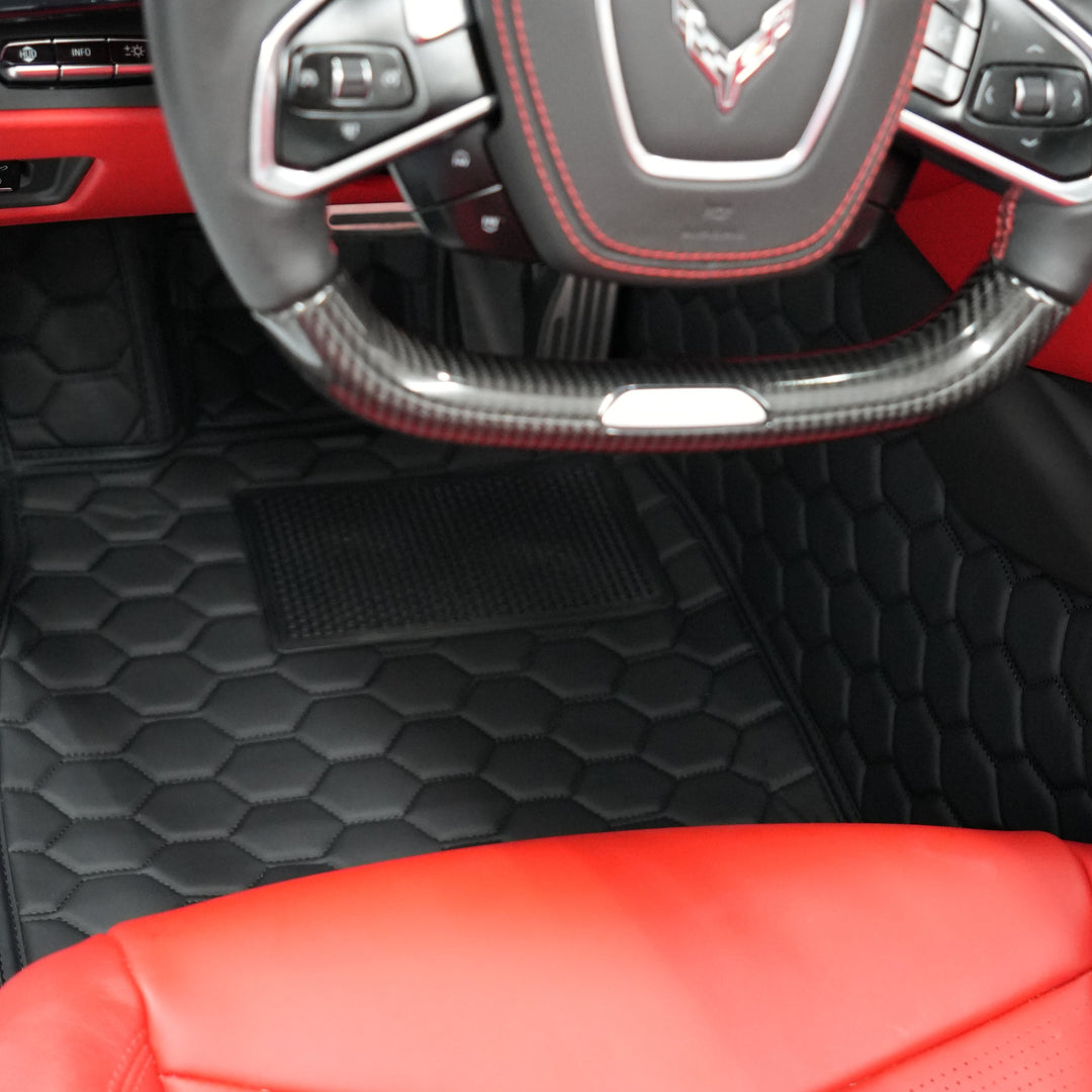 Corvette C8 Honeycomb Leather Floor Mat