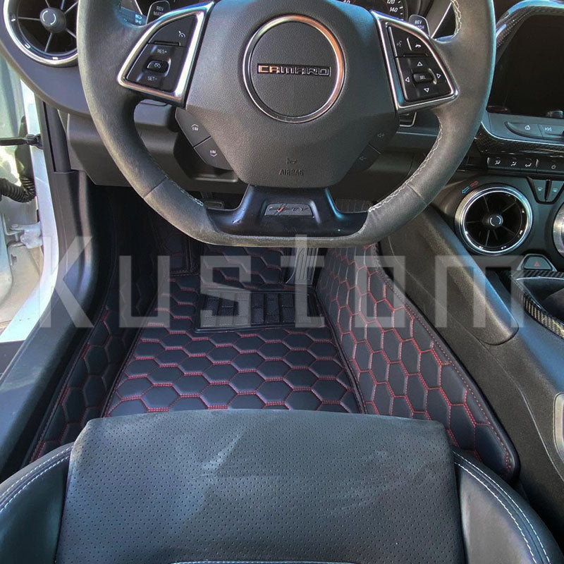 6th Gen Camaro Honeycomb Leather Floor Mat Liners