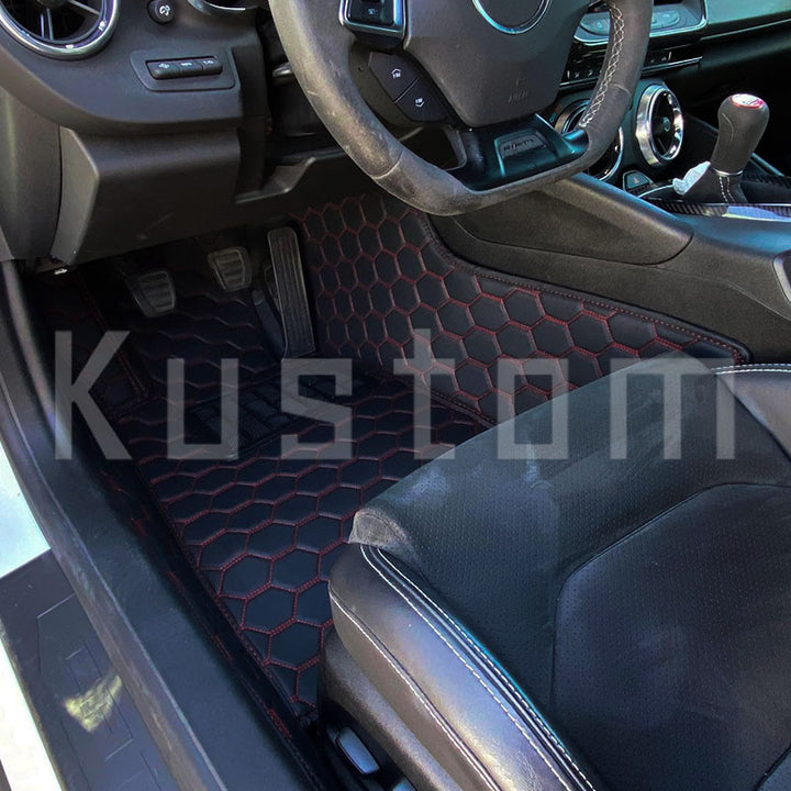 6th Gen Camaro Honeycomb Leather Floor Mat Liners