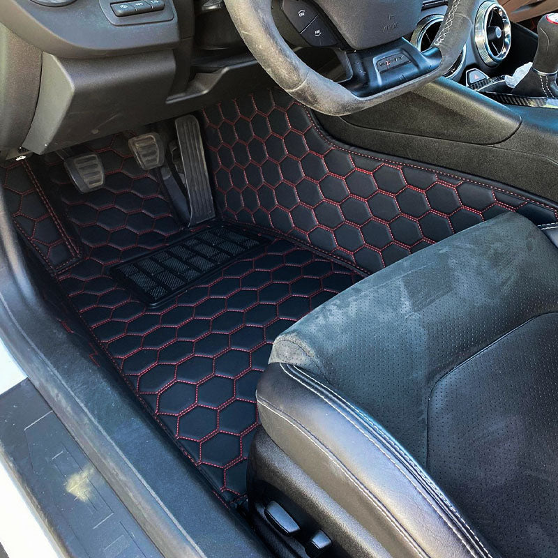 6th Gen Camaro Honeycomb Leather Floor Mat Liners