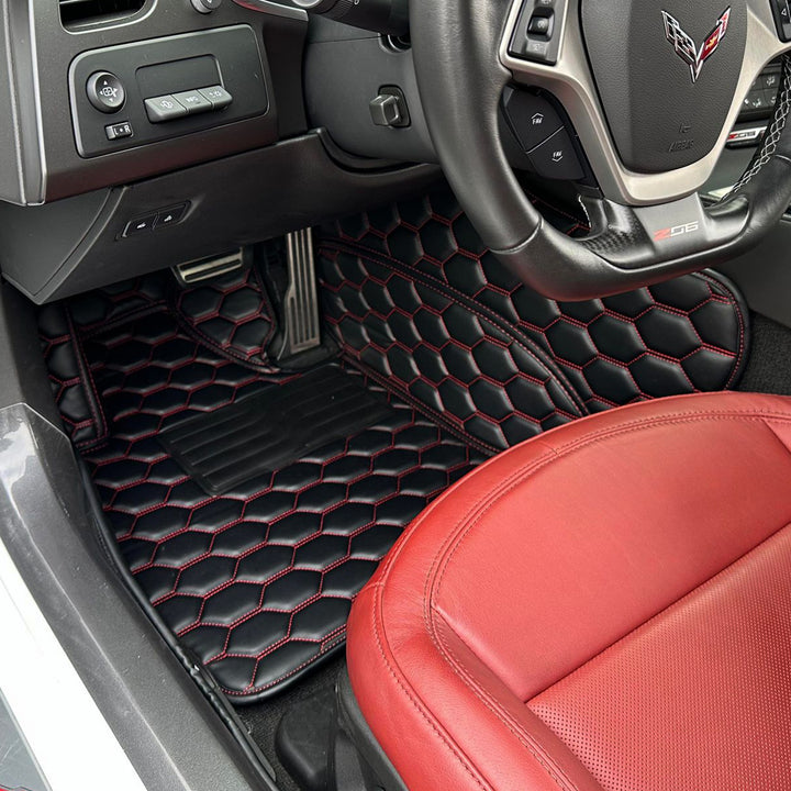 Corvette C7 Custom Honeycomb Leather Floor Mat