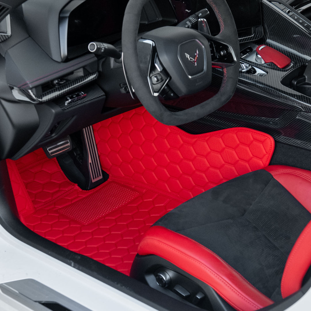 Corvette C8 Honeycomb Leather Floor Mat