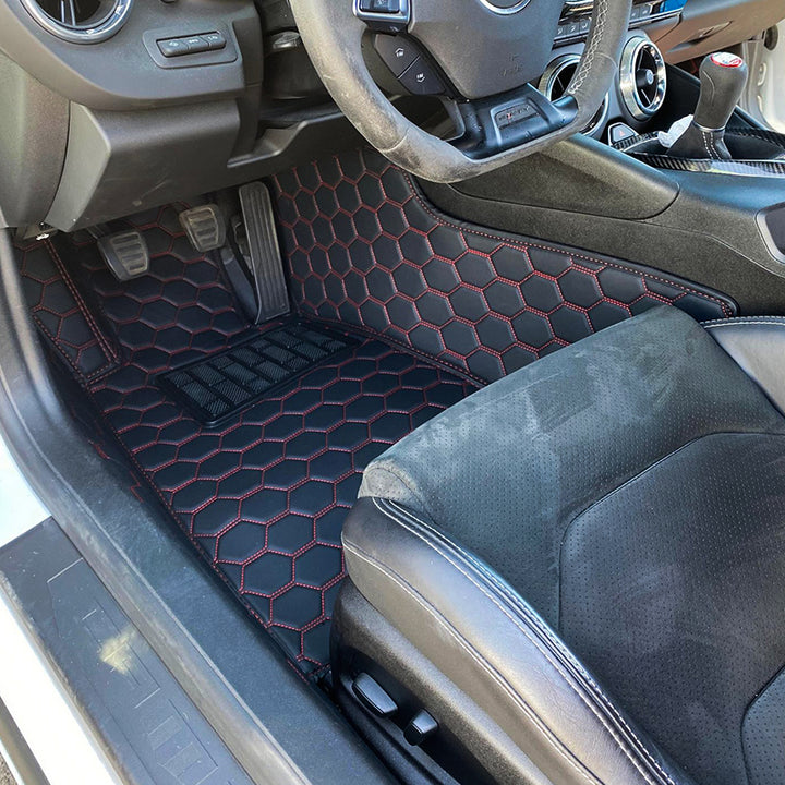 6th Gen Camaro Honeycomb Leather Floor Mat Liners