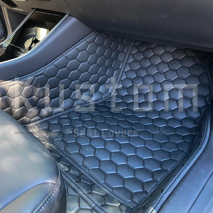 2019+ Tesla Model 3 Custom Honeycomb Leather Floor Mat Liners