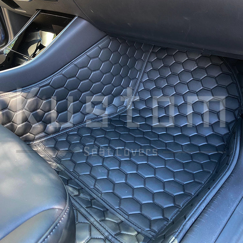 2019-Up Tesla Model Y Custom Honeycomb Leather Floor Mat