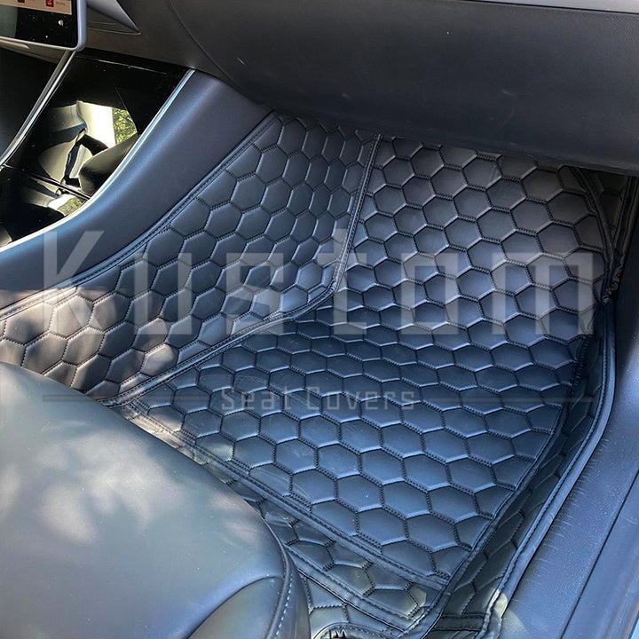 2019-Up Tesla Model Y Custom Honeycomb Leather Floor Mat