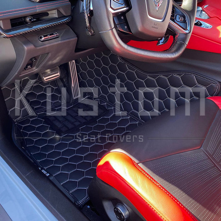 Corvette C8 Honeycomb Leather Floor Mat