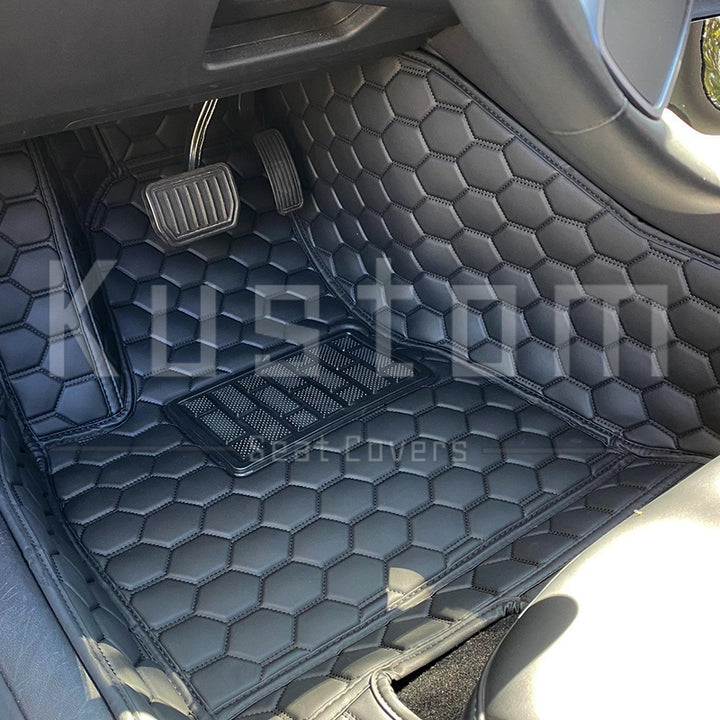 2019-Up Tesla Model Y Custom Honeycomb Leather Floor Mat