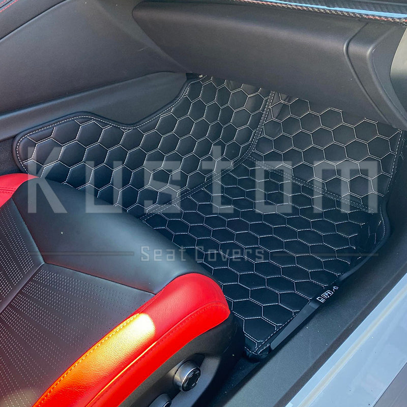 Corvette C8 Honeycomb Leather Floor Mat