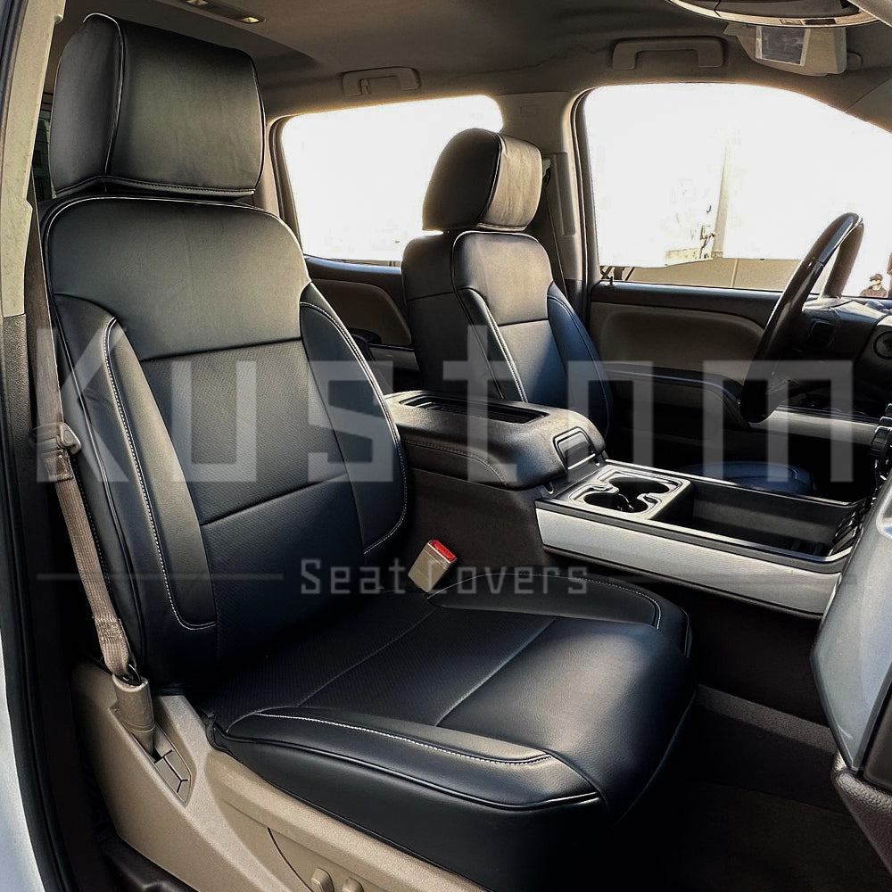 Black & Charcoal Canvas Seat Covers For 2014-2018 Chevy Silverado – 4-Piece Set With Headrest Covers