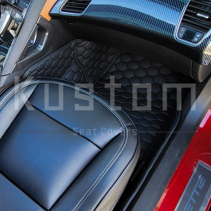 Corvette C7 Custom Honeycomb Leather Floor Mat