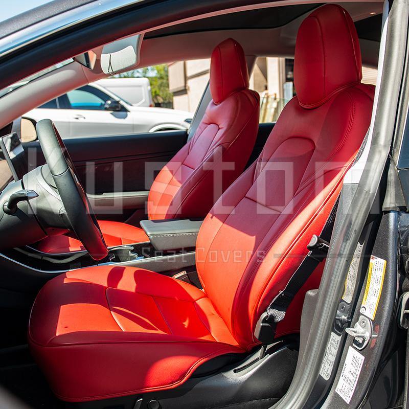 EKR Custom Fit Model 3 Car Seat Covers for Tesla Model 3 2017 2018 2019  2020 2021 2022 2023 - Full Set Leatherette (White)