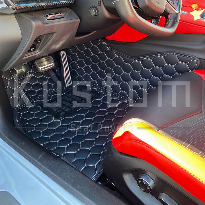 Corvette C8 Honeycomb Leather Floor Mat