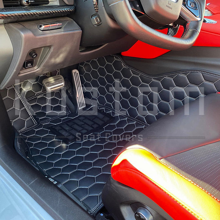 Corvette C8 Honeycomb Leather Floor Mat