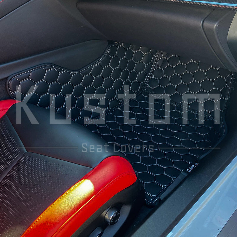 Corvette C8 Honeycomb Leather Floor Mat