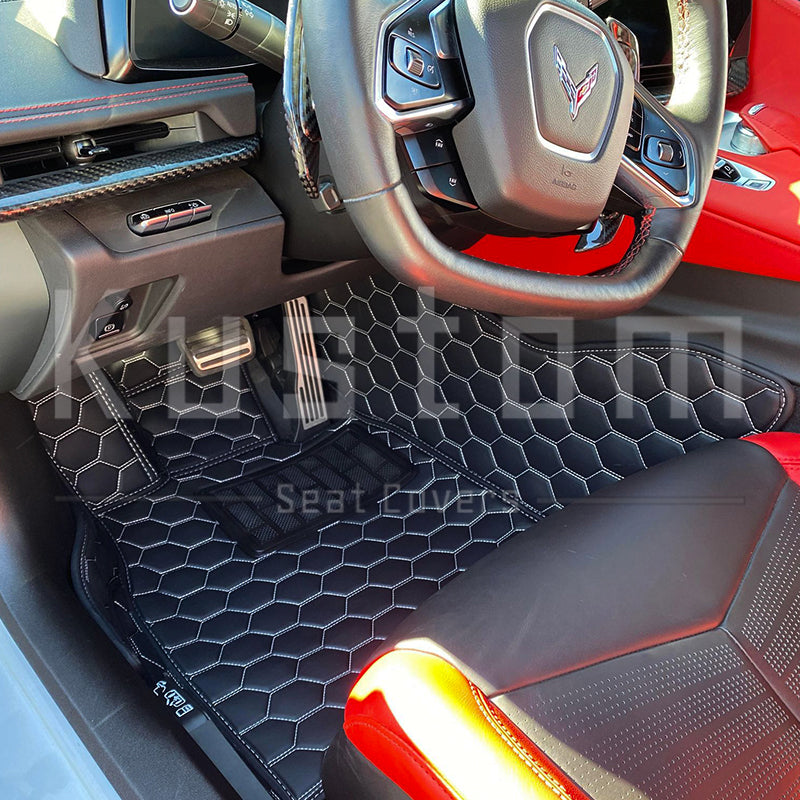 Corvette C8 Honeycomb Leather Floor Mat