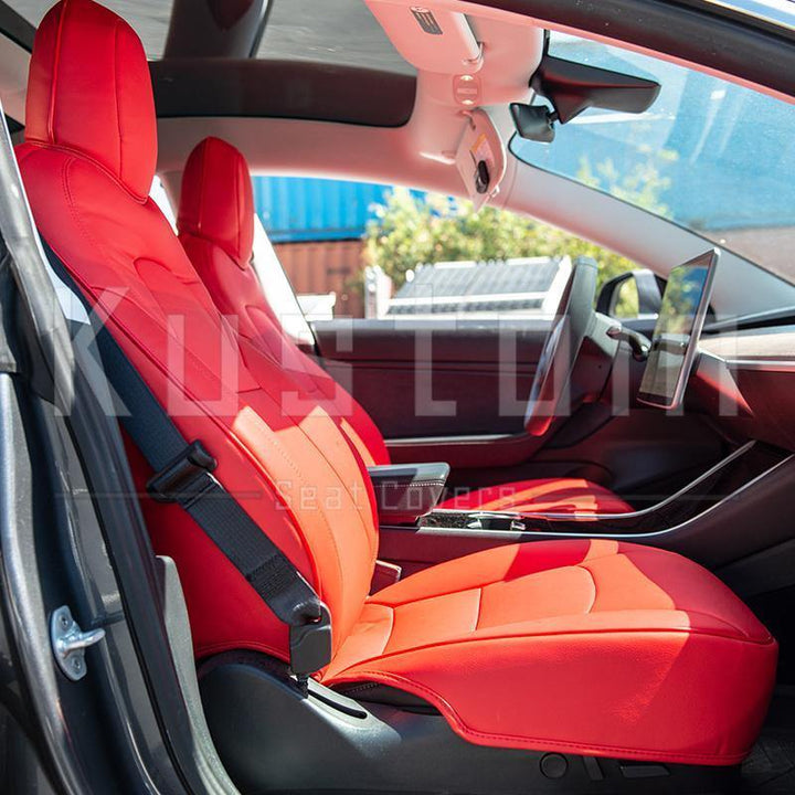 2017-21 Tesla Model 3 Two-tone Custom Leather Seat Covers - Kustom Cover