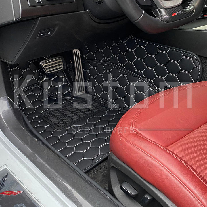 Corvette C7 Custom Honeycomb Leather Floor Mat